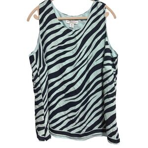 August Max Woman Zebra Print Silk Blue Black Sleeveless Blouse Plus Size 18W